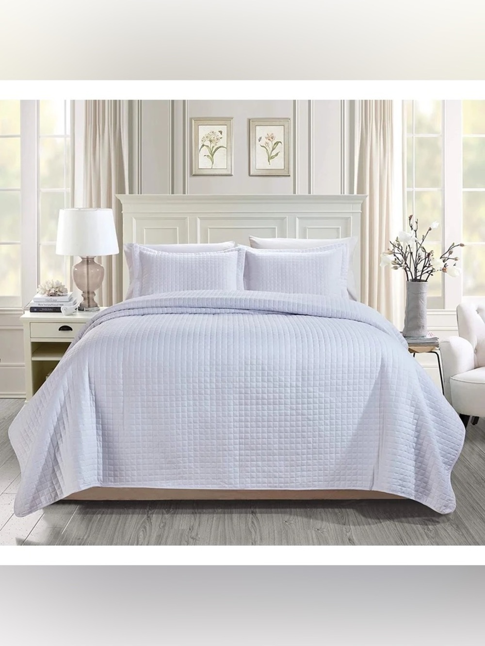 Classic White Quilted king Bedspread Set - 3-Piece